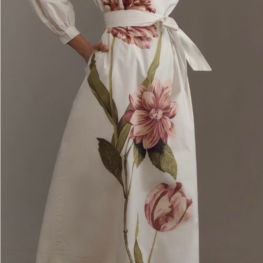 Anthropologie Floral White Midi Dress